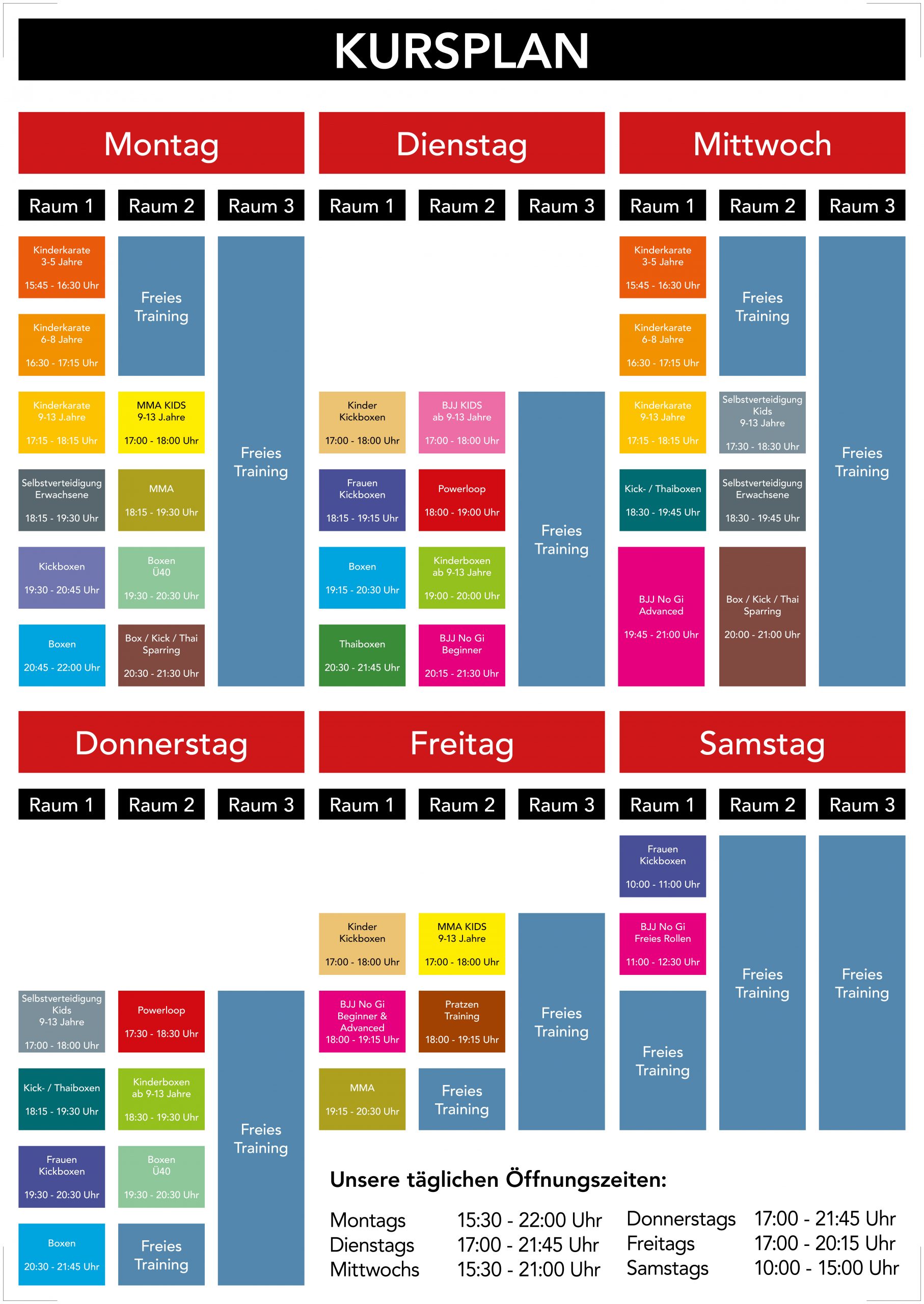 Kampfsport Zentrum Schmid - Kursplan 2026